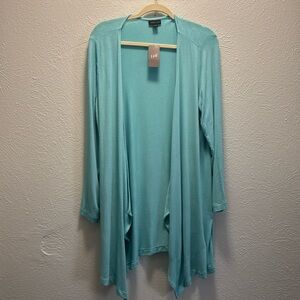 J. Jill Wearever Collection Open Front Cardigan turquoise stretchy knit Large